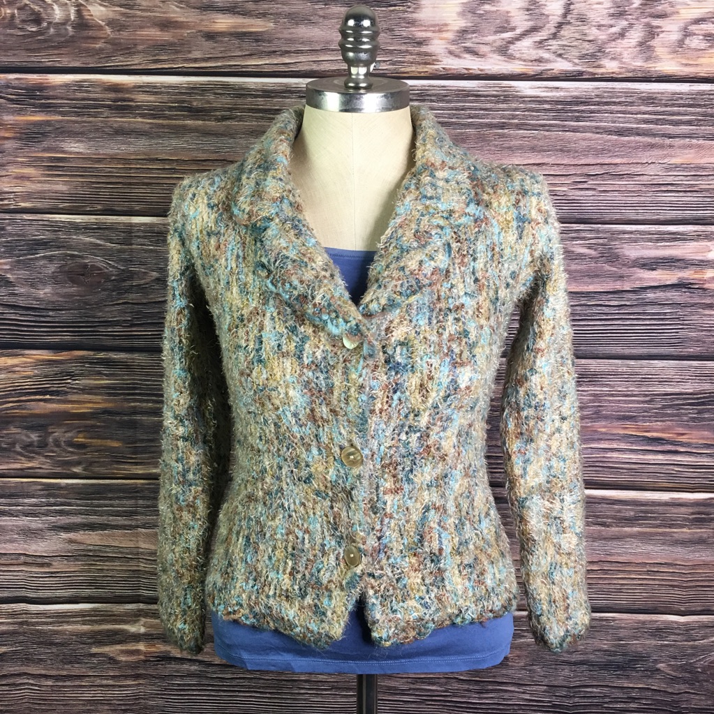 Wool Blend Heavy Knit Cardigan Button Sweater S